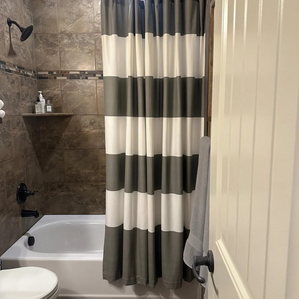 WEST ELM - striped Shower Curtain in ivory and feather gray